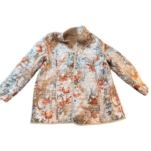 Dennis Basso Quilted Reversible Jacket Floral Beige Size Large Cottage Core - Picture 7 of 8